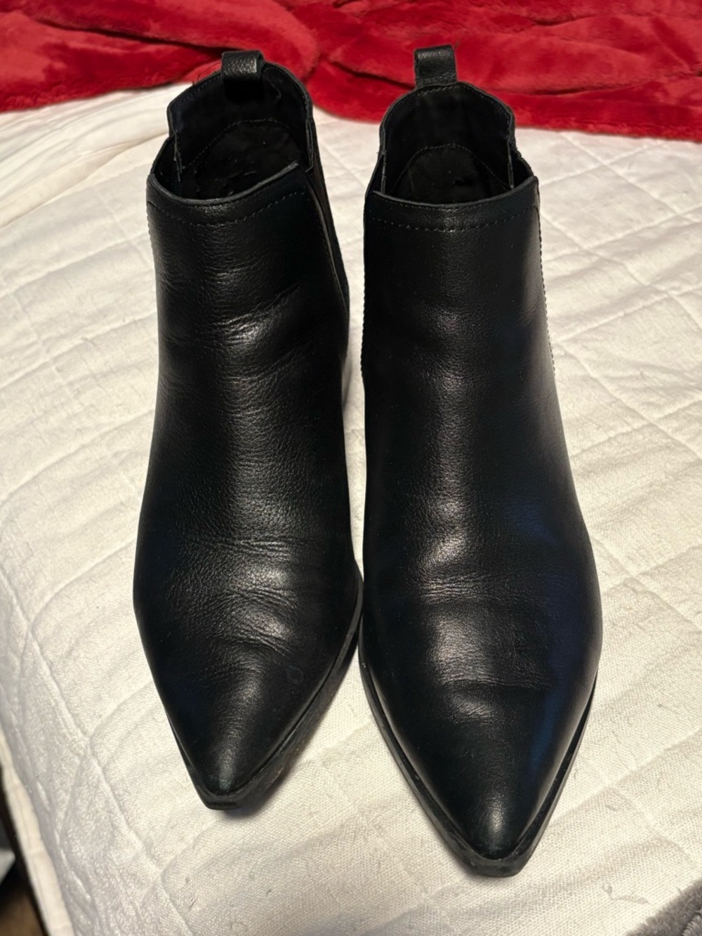 Classic Black Pointed Leather Ankle Boots 8